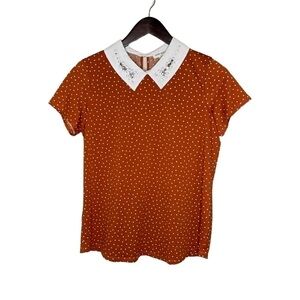 Faith and Joy Los Angeles Polka Dot Jeweled Collar Blouse
